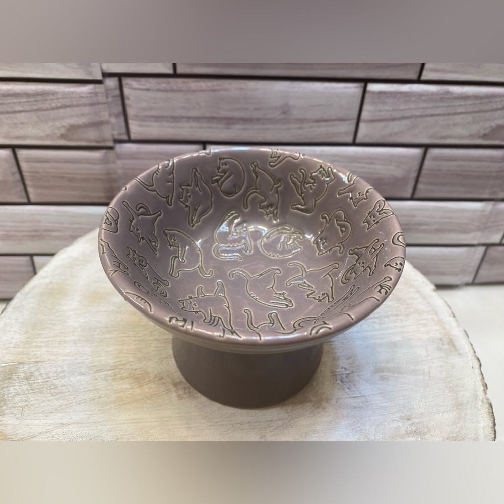 Signature 🐱 🐾 Yoga cat screen embossed Elevated cat bowl Ancient Purple New